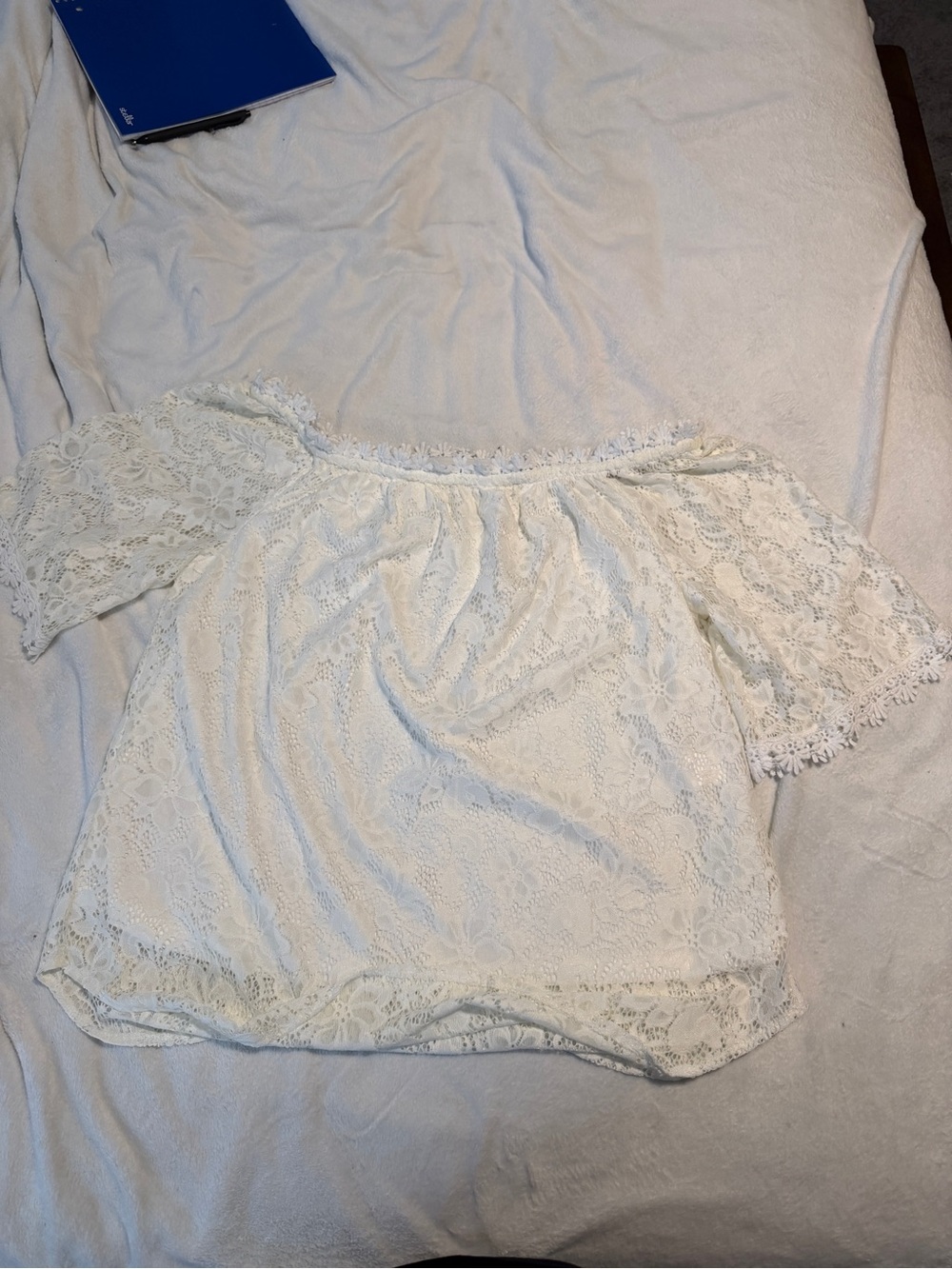 Off-Shoulder White Lace Blouse with Crochet Trim